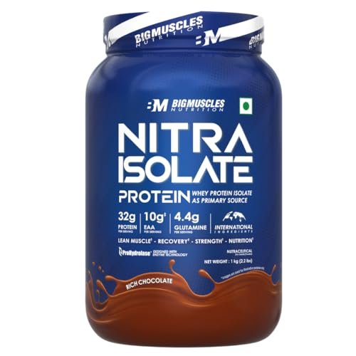 Bigmuscles Nutrition Nitra Isolate [1Kg, Rich Chocolate] | 32G Protein | 10G Eaa | Whey Protein With Prohydrolase Enzyme Tech. For Faster Absorption | Improved Strength, Faster Recovery & Muscle Building
