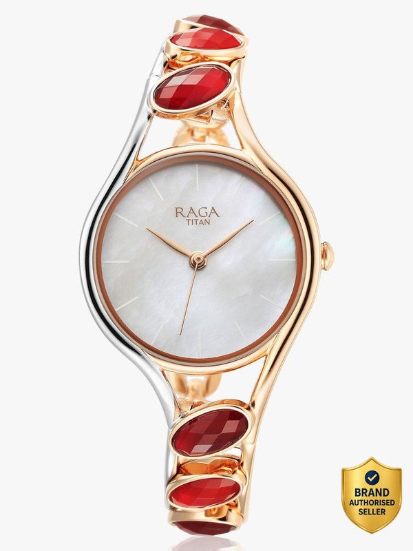 Titan Titan Raga White Mop Dial Silver & Rosegold Metalstrap Analog Watch – For Women
