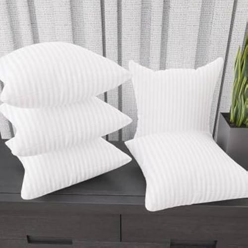 Jy Conjugated Microfiber Satin Striped Cushion Filler Size -16 X 16 Inch, Set Of 5- White