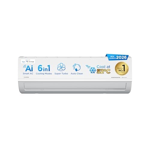 Midea 1.5 Ton 3 Star, New Star Rated, Wifi Inverter Split Ac With 6-In-1 Convertible Cooling, Turbo Mode, Heavy Duty Cooling At 52℃, Auto Clean&Hd+Pm 2.5 Filter(Copper, Ac 1.5Ton Mai18Sd3R36W0, White)