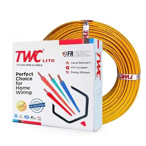 Twc Lite Yellow 0.75 Sqmm 180 Meter | Copper Wire | Hrfr (Heat Resistant Flame Retardant) Lead-Free Cable | Low Smoke Halogen-Free Wire For Home & Industrial Electrical Wiring
