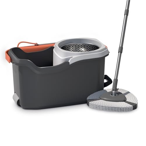 Bonkaso Turbo Spin Mop With Bucket Set, High-Speed Spin System, Reusable Microfiber Mop Pads, Adjustable Twist Lock Handle, Drain Valve, Rolling Wheels For Wet & Dry Floor Cleaning
