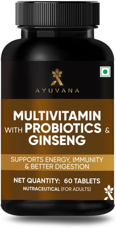 Ayuvana Multivitamin With Probiotics & Ginseng | Supports Energy, Heart & Digestion(60 Tablets)
