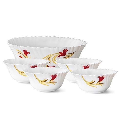 Larah By Borosil Opalware Floral Pudding Set – White