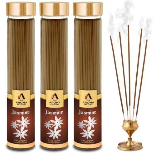 The Aroma Factory Organic Jasmine Agarbatti For Pooja,100% Herbal Fragrance Agarbathi, 0% Sulphates (Bottle Pack Of 3X100G)