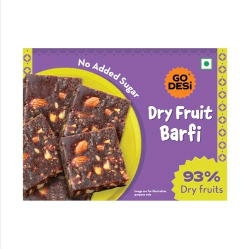 Go Desi Dates Dry Fruit Barfi – 200 Grams | 93% Dry Fruits | No Added Sugar | Sweets | Burfi