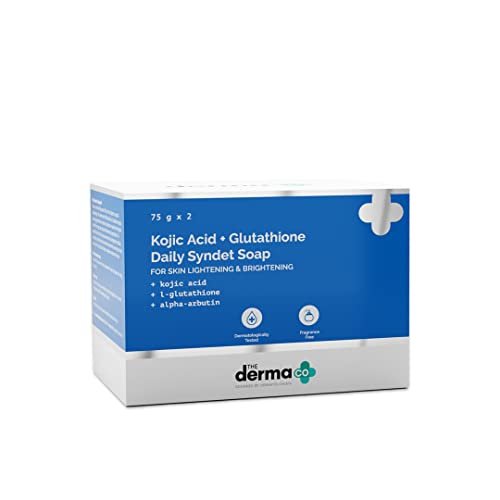 The Derma Co Kojic Acid + Glutathione Daily Syndet Soap With L-Glutathione & Alpha Arbutin | Reduces Dark Spots, Pigmentation & Blemishes | Brightens Skin | For Men & Women | 75 G X 2