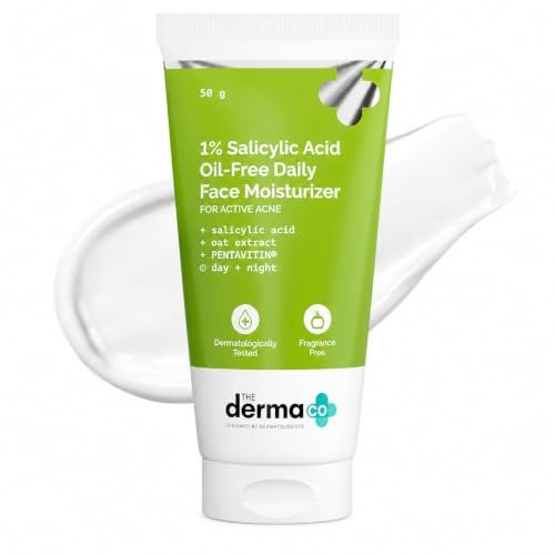 The Derma Co 1% Salicylic Acid Oil-Free Moisturizer For Face With Oat Extract | Fights Active Acne | Deeply Moisturizes | 50 G