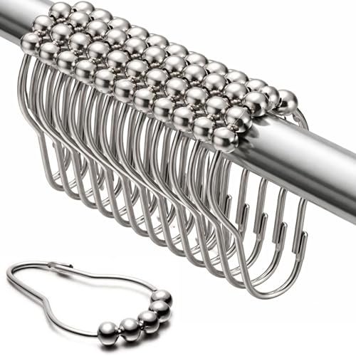 Metal Curtain Rings With Hooks (Set Of 12) – Stainless Steel Rust Proof Curtain Hooks For Window, Door & Bathroom Shower Curtains | Heavy Duty Curtain Ring Hangers