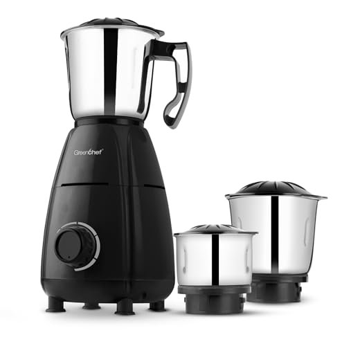 Greenchef Jawa 600W Mixer Grinder With 3 Stainless Steel Jars | 18000 Rpm Heavy Duty Motor | 3-Speed Control With Incher | Black