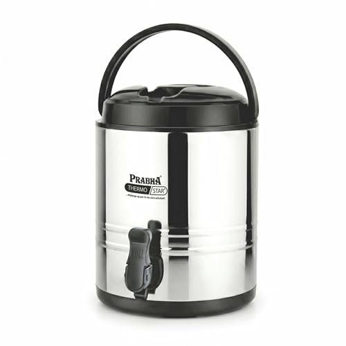 Prabha Splash Travel Jug Thermo Star Premium Stainless Steel Insulated Water Jug with Pull-Tap Dispenser | Double-Walled Hot & Cold Beverage Camplite with Portable Carrying Handle (20 Liter)