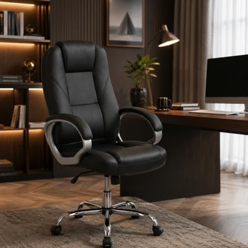 Oakcraft Premium Ergonomic Office Chair β Adjustable Swivel Desk Chair with Lumbar Support & PU Leather Upholstery (Full Black, High Back)