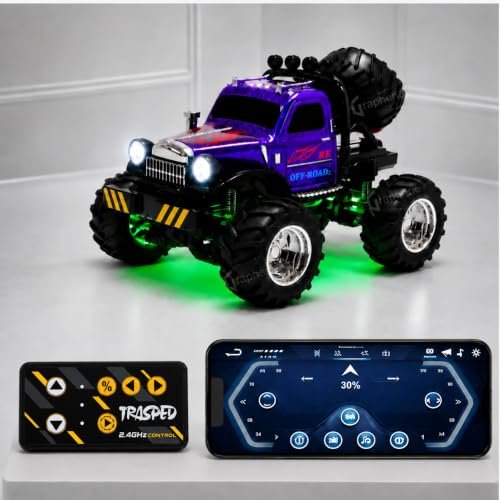 GRAPHENE 1:64 Diecast Remote Control Monster Truck Mini Off Road RC 4×4 Smart Phone Connect Metal Toy Car 2.4GHz Wireless Big Rubber Tyres LED Lights Rechargeable Toddlers Gift Kids Boys Girls Age 3+
