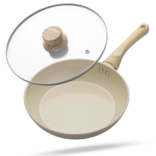 Lifelong Forged Aluminum Fry Pan 24cm, Beige, Ceramic Coated, Gas & Induction Friendly, Non-Stick, Teflon Free, Durable for Cooking, Searing, Sautéing & Frying