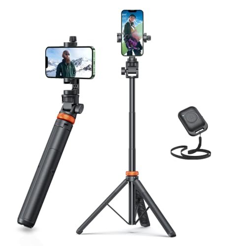 EUCOS 62″ Phone Tripod, Tripod for iPhone & Selfie Stick with Remote, Extendable Cell Phone Stand & Ultimate Phone Holder, Solidest Phone Stand Compatible with iPhone/Android