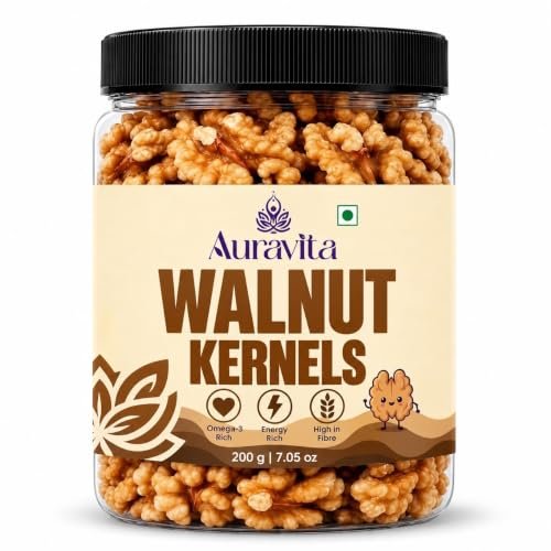 Auravita Walnut Kernels, 200g | Raw Akhrot Giri Dry Fruit | High Protein & High Dietary Fibre Nut for Daily Snacking (2 peace walnut)
