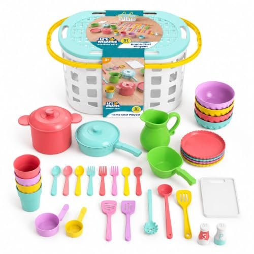 Li’l Wizards Home Chef Play Set with Carry Basket|Kids Kitchen Accessories Set for for Kids Girls |Baking Cooking Playset for Girls|Pots Pans Playsets|Montessori Pretend Chef|Birthday Gifts Age 3+