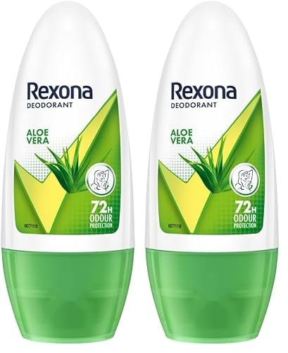 Rexona Aloe Vera Underarm Roll On Deodorant For Women, Antiperspirant, Removes Odour, Keeps Skin Fresh & Clean, Alcohol Free, Skin Friendly, 50 ml (Pack of 2)