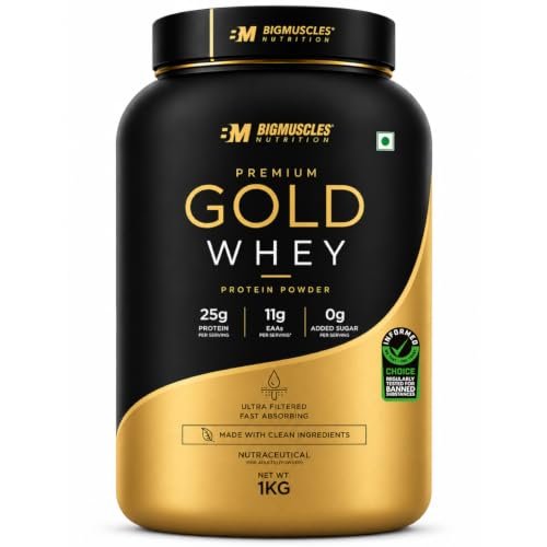 Bigmuscles Nutrition Premium Gold Whey [1Kg, Rich Chocolate] Informed Choice UK Certified | Isolate Whey Protein Blend | 25g Protein | Natural Ingredients Only