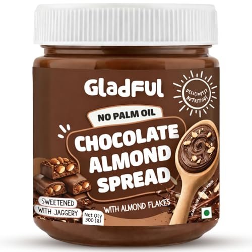 Gladful Chocolate Almond Spread | 300g | No Palm Oil | No Refined Sugar | With Roasted Salted Almond Flakes | Clean Ingredients | Healthy Chocolatey Spread