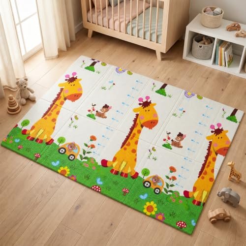 TinyPlay Extra Large Reversible Baby Play Mat for Floor 6.5×5 ft – Dino ABC | BIS Certified, 0.6 cm Thick Waterproof BPA Free XPE Foam Crawling Mat for Babies 0-12 Months & Kids 0-3 Years, Foldable