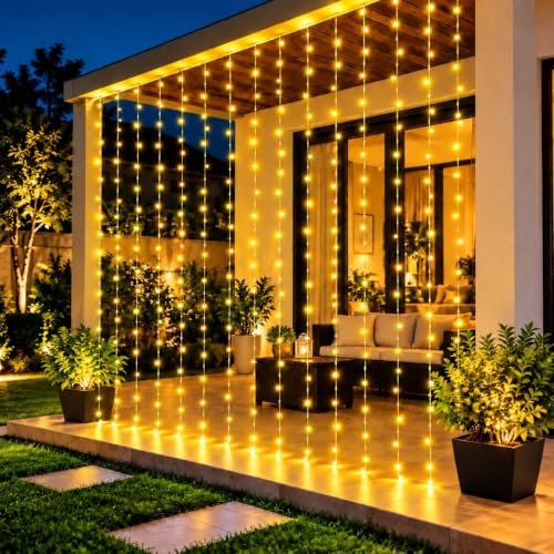 Desidiya 200 LED Waterfall Curtain String Lights 3x2m Warm White | 8 Lighting Modes, Adjustable Brightness, Memory Function, 10 Hanging Strands, Indoor & Outdoor Use