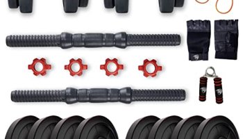 Bullar Adjustable Dumbbells Set 8 Kg To 20 Kg With Pair Of Dumbbell Rods And Pvc Weight Plates With Gym Accessories (16 Kg)