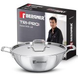 Bergner Tripro Tri-Ply Stainless Steel 24Cm (3.1 L) Kadai With Stainless Steel Lid, Triply Kadhai With Heavy Bottom, Non-Toxic, Healthy, Less Oil Cooking, Easy To Clean – Induction And Gas Stove Ready