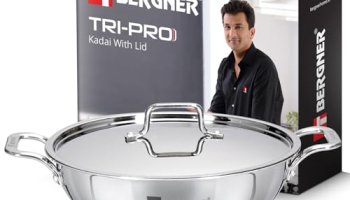 Bergner Tripro Tri-Ply Stainless Steel 24Cm (3.1 L) Kadai With Stainless Steel Lid, Triply Kadhai With Heavy Bottom, Non-Toxic, Healthy, Less Oil Cooking, Easy To Clean – Induction And Gas Stove Ready