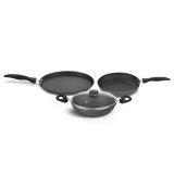 ‎Preethi Daily Collection Non Stick Set, 28 Cm Tawa, 24 Cm Fry Pan, Kadai 24 Cm, With Glass Lid, 5 Star Non Stick Effect, Grey