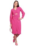Tokyo Talkies Pink Self Design Cut Out Ruched A-Line Dress