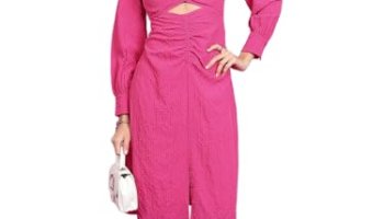 Tokyo Talkies Pink Self Design Cut Out Ruched A-Line Dress