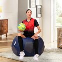 Amazon Brand – Solimo Premium Faux Leather Football Bean Bag | Filled With Beans | Capacity : Up To 6 Ft 3 In Height, 120 Kg Weight | Iconic Football Shape | 3Xl | Navy Blue & Grey