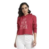 Campus Sutra Women’S Red Adventure Hoodie With Contrast Drawstring For Casual Wear | Hooded Neck | Long Sleeve | Drawstring Closure | Sweatshirt Crafted With Comfort Fit For Everyday Wear (Size-M)