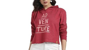 Campus Sutra Women’S Red Adventure Hoodie With Contrast Drawstring For Casual Wear | Hooded Neck | Long Sleeve | Drawstring Closure | Sweatshirt Crafted With Comfort Fit For Everyday Wear (Size-M)