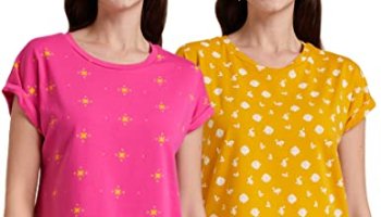 Amazon Brand – Myx Women’S Loose T-Shirt (Pag 103_Mustard And Rasperry_S_Pack Of 2)