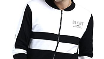 Maniac Men’S Color Block Casual Zip Jacket – Round Neck, Full Sleeve – Black, White Cotton