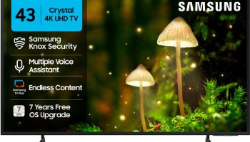 Samsung Crystal 4K Infinity Vision 108 Cm (43 Inch) Ultra Hd (4K) Led Smart Tizen Tv 2025 Edition With 4K Upscaling | Hdr 10+ | Voice Assistance Remote Control | Purcolor | Slim Look | Samsung Knox Security | 100+ Free Channels | Universal Gestures(Ua43Ue84Afulxl)