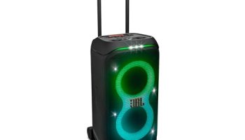 Jbl Partybox 320, Portable Bluetooth 240W Party Speaker, Ai Sound Boost, Futuristic Light Show, Multispeaker Connection By Auracast, Telescopic Handle & Wheels, Dual Guitar & Mic Inputs (Black)