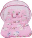 Miss & Chief Baby Mosquito Net With Mattress Baby Mattress Teddy Print(Fabric, Pink)