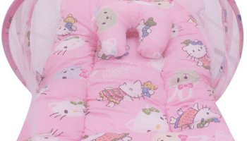 Miss & Chief Baby Mosquito Net With Mattress Baby Mattress Teddy Print(Fabric, Pink)