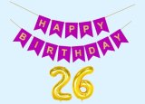 Mystic Toy Store 26Th Happy Birthday Decoration Kit Purple For 26 Year Old Boys Girls Men With Number Twenty-Six Party Decorations Decor Celebration Items Item Set Combo Reusable Paper Banner
