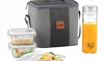 Cello Glassy Square Lunch Box Set Of 4 | (320Ml X 3) & 1 Clear Glass Water Bottle (500Ml) | Leak-Proof & Microwavable Toughened Glass | Perfect Lunch Box Set For Office, School & College