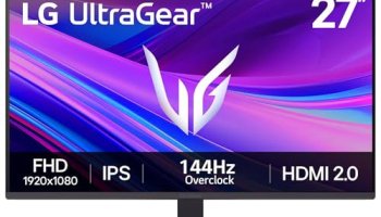 Lg 27G411A-B 27-Inch Ultragear Full Hd (1920 X 1080) Ips Gaming Monitor, 144Hz (O/C), 1Ms Mbr, Nvidia G-Sync Compatible, Amd Freesync, Hdr10, Hdmi, Displayport, Slim Stand, Black