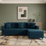 Furny Koreno 4 Seater L Shape Convertible Sofa Set For Living Room, 3 Seater & Ottoman Modular Sectional Couch For Small Space (Teal Color Fabric)