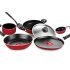 Pigeon Mio Nonstick Aluminum Cookware Gift Set, Includes Flat Tawa, Fry Pan, Kadai With Glass Lid, Kitchen Tool Set, Black, 8 Pieces