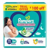 Pampers Complete Skin Comfort Pants, Anti-Rash Blanket, Lotion With Vitamin E & Aloe Vera, New Born/X-Small (Nb/Xs), 54 Count, Upto 5Kg