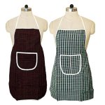Amazon Brand – Solimo Cotton Apron With Front Pocket | Adjustable Neck Strap & Waist Belt | Unisex Size Standard (Pack Of 2) | Checkered Design (Multicolour)