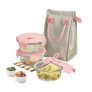 Treo By Milton Lumino Fresh Round Borosilicate Glass Lunch Box Set Of 3, Peach Lid, 400 Ml Each With Lunch Bag, Microwave & Dishwasher Safe, Leak Proof Containers Office Tiffin