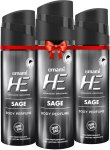 He Sage Deodorant Spray  –  For Men(360 Ml, Pack Of 3)
